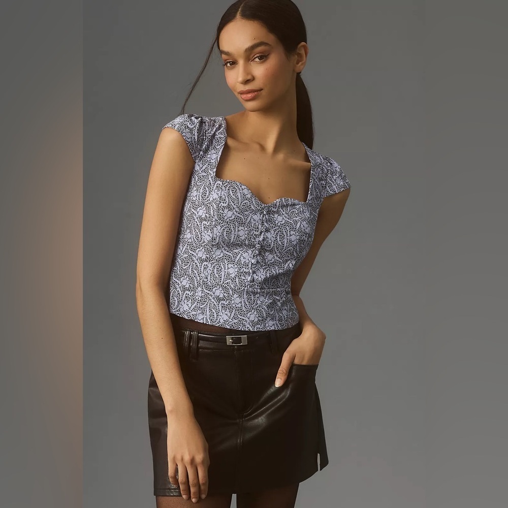 Anthropologie The Cecily Sweetheart Top Cap Sleeve Floral